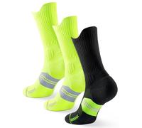 Juclise Coolmax - Calzini da corsa a compressione in viscosa di bambù traspiranti ammortizzati anti-vesciche (IT, Numero, 42, 47, Regular, Regular, Nero Giallo*1+ Verde Fluorescente*2)