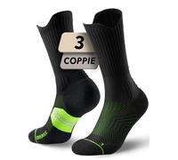 Juclise Coolmax - Calzini da corsa a compressione in viscosa di bambù traspiranti ammortizzati anti-vesciche supporto per arco plantare sport (IT, Numero, 35, 38, Regular, Regular, Nero Giallo)