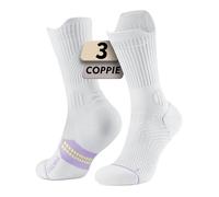 Juclise Coolmax - Calzini da corsa a compressione in viscosa di bambù traspiranti ammortizzati anti-vesciche supporto per arco plantare sport (IT, Numero, 42, 47, Regular, Regular, Bianco Viola)