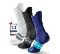 Juclise Coolmax - Calzini da corsa a compressione in viscosa di bambù traspiranti ammortizzati anti-vesciche supporto per arco plantare sport (IT, Numero, 42, 47, Regular, Regular, Black+White+Blue)