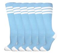 juDanzy 3 paia di calzini alti al ginocchio per ragazzi o ragazze a righe per calcio, basket, uniforme e uso quotidiano, Columbia Con Strisce Bianche, 6-10 Years