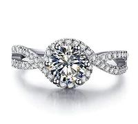 Jude Jewelers Anello di fidanzamento placcato in platino con zircone cubico da 1,5 carati, finto diamante, Metallo, Zirconia cubica