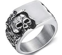 Jude Jewelers Anello in acciaio inox con sigillo a forma di teschio gotico in stile vintage, per feste di Halloween, Metallo, Zirconia cubica