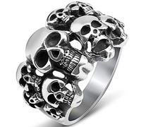 Jude Jewelers Anello in acciaio inox con teschio gotico vintage, stile antico, per motociclisti, cocktail party, Metallo, Zirconia cubica