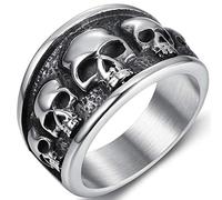 Jude Jewelers Anello in acciaio inox stile gotico con teschio della morte, per cocktail party, biker, Halloween, stile retrò vintage, Metallo, Zirconia cubica