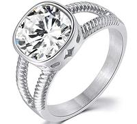 Jude Jewelers Anello quadrato in acciaio inossidabile con taglio princess, per matrimonio, fidanzamento, anniversario, dichiarazione, Metallo, Zirconia cubica