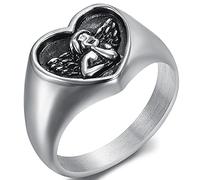 Jude Jewelers Fede nuziale in acciaio inox a forma di cuore, stile angelo, per promessa di matrimonio, Metallo, Zirconia cubica