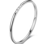 Jude Jewelers Fede nuziale in acciaio inox sottile impilabile con tre pietre, 1 mm, Metallo, Zirconia cubica