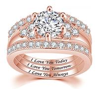 Jude Jewelers Set di anelli nuziali placcati in platino, tre in uno, per proposta di fidanzamento e San Valentino, Metallo, Zirconia cubica