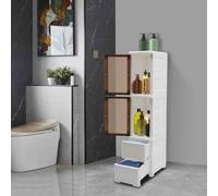 JUDEMII Armadietto da bagno con 4 cassetti, per soggiorno e cucina, 25 x 38 x 114 cm, bianco