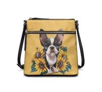 JUDENTIDOS Borsa a tracolla da donna con tasche multiple, Boston Terrier Girasole, Taglia unica