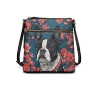 JUDENTIDOS Borsa a tracolla da donna in pelle con tracolla regolabile, Boston Terrier Floreale, Taglia unica