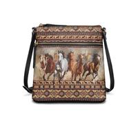JUDENTIDOS Borsa a tracolla da donna personalizzata con tasche con cerniera borsa a tracolla in pelle tote top handle Satchel, Cavallo azteco dei nativi americani del sud-ovest navajo, Taglia unica