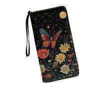 JUDENTIDOS Carino portafoglio da polso donna viaggio porta carte di credito frizione in pelle zip intorno borsa lunga, Farfalla luna floreale, Taglia unica