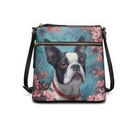 JUDENTIDOS Hobo Borsa a tracolla da donna, con tracolla regolabile, Carino Boston Terrier Floreale, Taglia unica