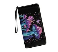 JUDENTIDOS Portafogli da donna carini da viaggio in pelle PU con cerniera intorno alla borsa lunga porta carte di credito pochette, Stampa tasti pianoforte note musicali, Taglia unica