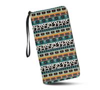 JUDENTIDOS Portafogli da donna carini da viaggio in pelle PU con cerniera intorno alla borsa lunga porta carte di credito pochette, Navajo geometrico nativo sud-ovest americano, Taglia unica