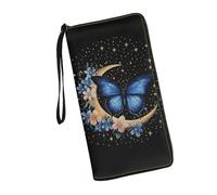 JUDENTIDOS Portafogli da donna da viaggio, porta carte di credito, pochette con cerniera intorno alla borsa lunga da polso, Luna Farfalla, Taglia unica