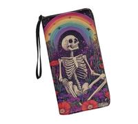 JUDENTIDOS Portafogli da donna in pelle con cerniera lunga borsa multipla slot per schede pochette da polso, Teschio scheletro, Taglia unica