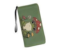 JUDENTIDOS Portafogli da donna in pelle con cerniera lunga borsa multipla slot per schede pochette da polso, Divertente rana con cappello a fungo, Taglia unica