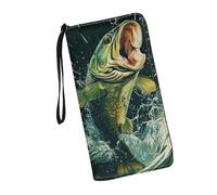 JUDENTIDOS Portafogli da donna in pelle con cerniera lunga borsa multipla slot per schede pochette da polso, Pesca spigola, Taglia unica