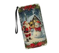 JUDENTIDOS Portafogli da donna in pelle con cerniera lunga borsa multipla slot per schede pochette da polso, Babbo Natale pupazzo di neve, Taglia unica