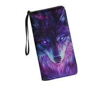 JUDENTIDOS Portafogli da donna in pelle con cerniera lunga borsa multipla slot per schede pochette da polso, Galaxy Wolf, Taglia unica