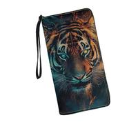 JUDENTIDOS Portafogli da donna in pelle con cerniera lunga borsa multipla slot per schede pochette da polso, Animale tigre, Taglia unica
