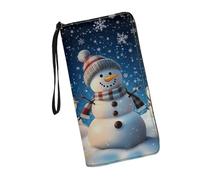 JUDENTIDOS Portafogli da donna in pelle con cerniera lunga borsa multipla slot per schede pochette da polso, Natale carino pupazzo di neve, Taglia unica