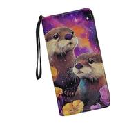 JUDENTIDOS Portafogli da donna in pelle con cerniera lunga borsa multipla slot per schede pochette da polso, Carino Lontra, Taglia unica