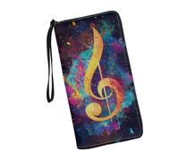 JUDENTIDOS Portafogli da donna in pelle con cerniera lunga borsa multipla slot per schede pochette da polso, Nota musicale colorata., Taglia unica