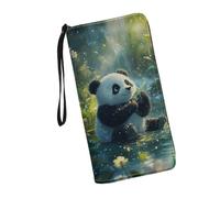JUDENTIDOS Portafogli da donna in pelle con cerniera lunga borsa multipla slot per schede pochette da polso, Simpatico panda, Taglia unica
