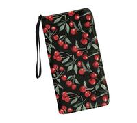 JUDENTIDOS Portafogli da donna in pelle con cerniera lunga borsa multipla slot per schede pochette da polso, Ciliegia, Taglia unica