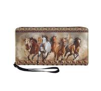 JUDENTIDOS Portafoglio da donna con blocco RFID, grande capacità, con cinturino da polso e scomparti multipli per carte, Cavallo azteco dei nativi americani del sud-ovest navajo, Taglia unica