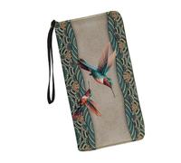 JUDENTIDOS Portafoglio da donna con blocco RFID in pelle PU multi carta di credito grande capapcity zip intorno pochette borsa da viaggio da polso, Mandala Colibrì, Taglia unica
