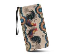 JUDENTIDOS Portafoglio da donna con blocco RFID in pelle PU multi carta di credito grande capapcity zip intorno pochette borsa da viaggio da polso, Pollo Mandala, Taglia unica