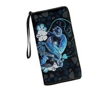 JUDENTIDOS Portafoglio da donna con blocco RFID in pelle PU multi carta di credito grande capapcity zip intorno pochette borsa da viaggio da polso, Tartaruga marina blu, Taglia unica