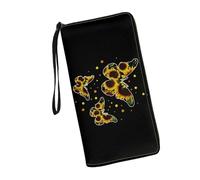 JUDENTIDOS Portafoglio da donna con blocco RFID in pelle PU multi carta di credito grande capapcity zip intorno pochette borsa da viaggio da polso, Girasole farfalla, Taglia unica