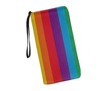 JUDENTIDOS Portafoglio da donna con blocco RFID in pelle PU multi carta di credito grande capapcity zip intorno pochette borsa da viaggio da polso, Strisce Rainbow Pride, Taglia unica