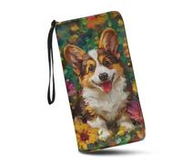 JUDENTIDOS Portafoglio da donna con cerniera intorno alla borsa lunga organizer in pelle PU pochette con cinturino da polso, Simpatico bassotto con note musicali, Taglia unica