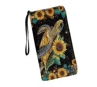 JUDENTIDOS Portafoglio da donna girasole stampa tartaruga marina blocco RFID in pelle PU multi carta di credito grande capacità zip intorno frizione borsa da viaggio cinturino, Tartaruga Marina