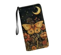 JUDENTIDOS Portafoglio da donna in pelle con blocco RFID con cerniera intorno al porta carte organizer da viaggio da donna pochette da polso, Farfalla luna floreale, Taglia unica