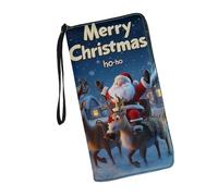 JUDENTIDOS Portafoglio da donna in pelle con blocco RFID, design con cerniera intorno al porta carte organizer da viaggio da donna pochette da polso, Buon Natale Divertente Babbo Natale, Taglia unica