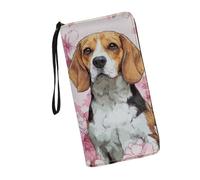 JUDENTIDOS Portafoglio da donna in pelle con blocco RFID, design con cerniera intorno al porta carte organizer da viaggio da donna pochette da polso, Carino Beagle Floreale, Taglia unica