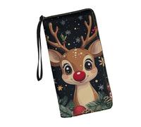 JUDENTIDOS Portafoglio da donna in pelle con blocco RFID, design con cerniera intorno al porta carte organizer da viaggio da donna pochette da polso, Natale carino cervo, Taglia unica