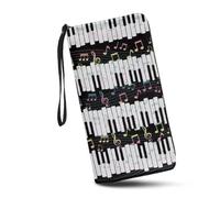 JUDENTIDOS Portafoglio da donna intorno alla cerniera borsa lunga RFID blocco porta carte di credito telefono portamonete tasca borsa più slot per carte borsa Cloutch, Tasti di pianoforte Note