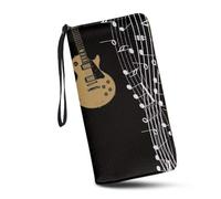 JUDENTIDOS Portafoglio da donna intorno alla cerniera borsa lunga RFID blocco porta carte di credito telefono portamonete tasca borsa più slot per carte borsa Cloutch, Note musicali per chitarra,