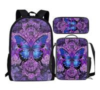 JUDENTIDOS Zaino per ragazzi ragazze bambini set zaino elementare elementare scuola media bookbag con contenitore per il pranzo e astuccio, Mandala Farfalla