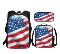 JUDENTIDOS Zaino per ragazzi ragazze borse da scuola con portapranzo astuccio set 3 pezzi carino librerie per asilo elementare prescolare medio, Bandiera americana.