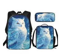JUDENTIDOS Zaino per ragazzi ragazze borse da scuola con portapranzo astuccio set 3 pezzi carino librerie per asilo elementare prescolare medio, Gufo blu.